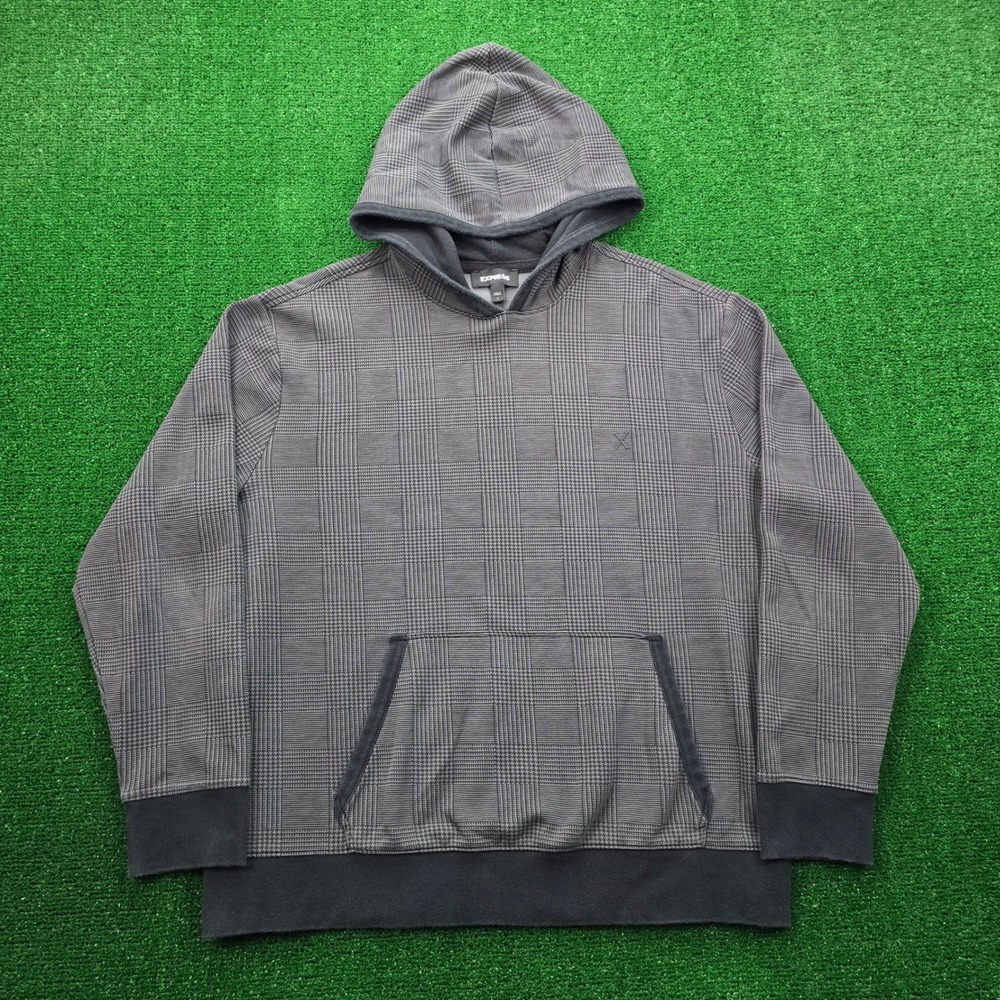 Express Hoodie Sweatshirt Mens Large Black Gray Pullover Long Sleeve Casual - Picture 1 of 11
